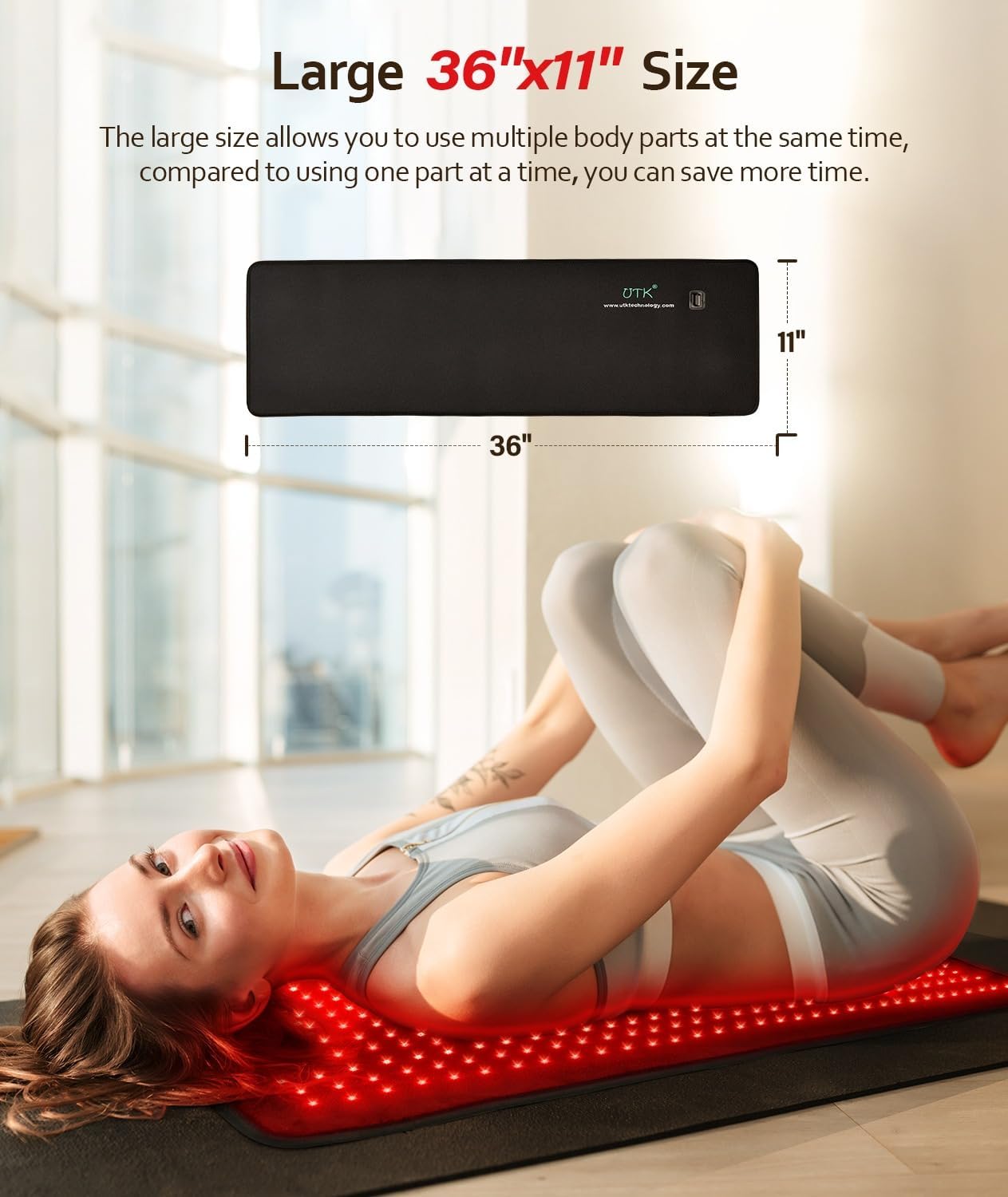 UTK 36" x 11" Blue & Red Light Therapy for Body, 330 LEDs Extra Large Near Infrared Light Therapy Pad, 470nm & 660nm & 850nm - Image 5